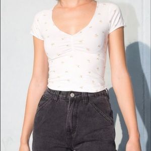 Brandy Melville white and pink floral Gina top